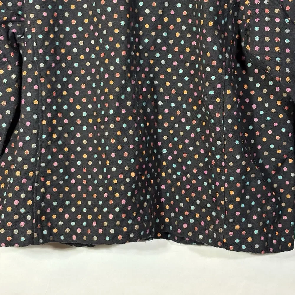 Polka Dot Jacket Black Cotton Vintage Keren Hart Medium Jewel Tone Pockets